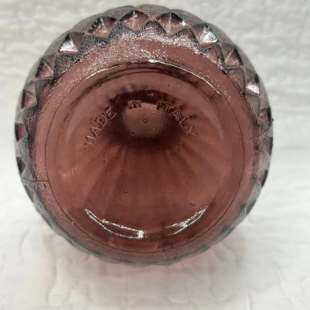 Vintage Italian Amethyst Purple Plum Art Glass Decanter Vase Ribbed Diamond 10